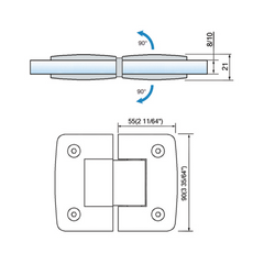 Standard Duty Shower Hinges 180° Glass-to-Glass L-2173